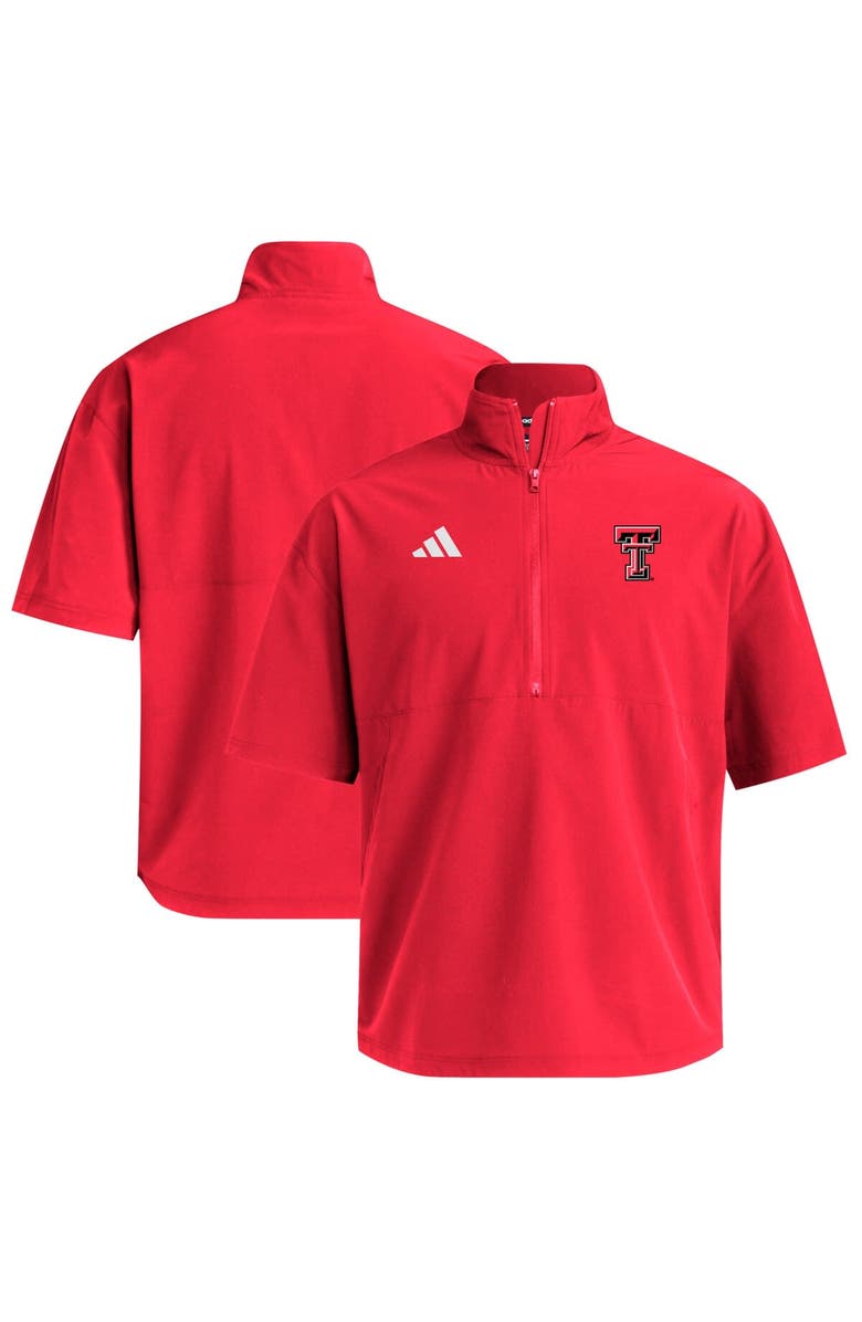 adidas Men's adidas  Red Texas Tech Red Raiders Woven Quarter-Zip Short Sleeve Pullover, Main, color, Red
