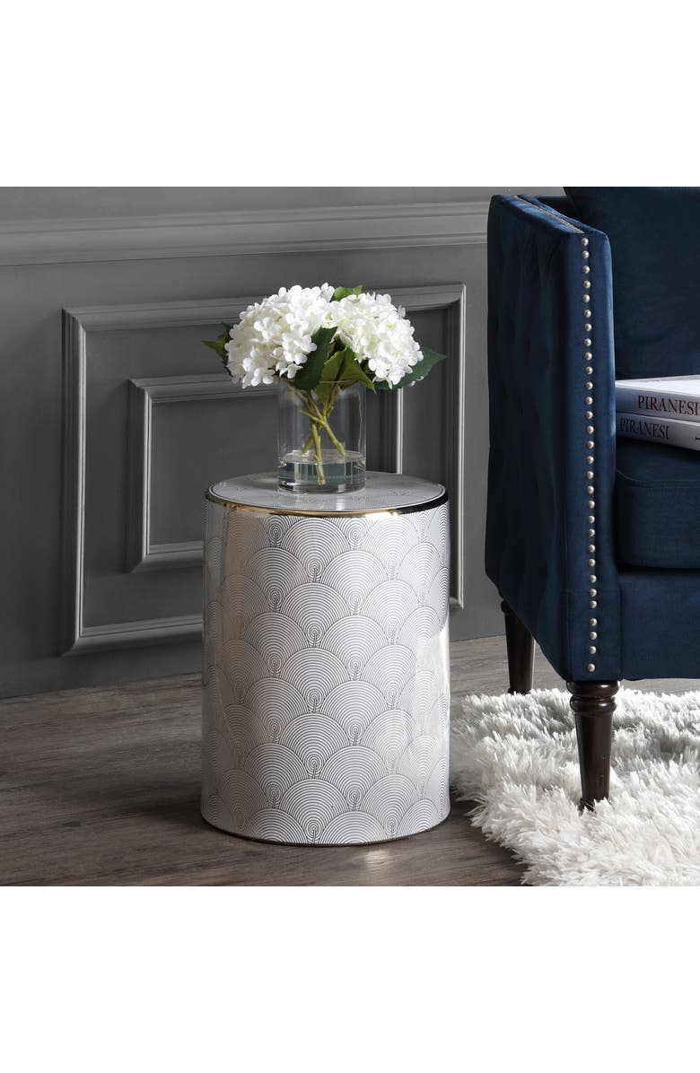 JONATHAN Y Fish Scale 17" Modern Ceramic Garden Stool, Alternate, color, White/Gold