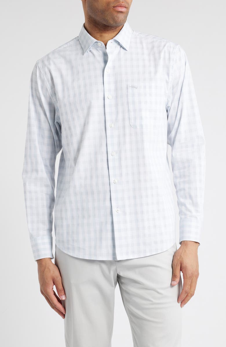 Tommy Bahama Sarasota Stretch Check IslandZone<sup>®</sup> Button-Up Shirt, Main, color, Fog Grey