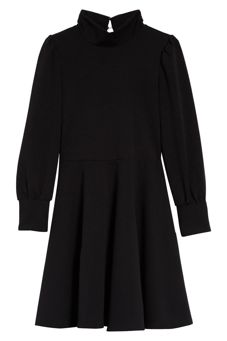 Mock Neck Skater Dress, Main, color, BLACK