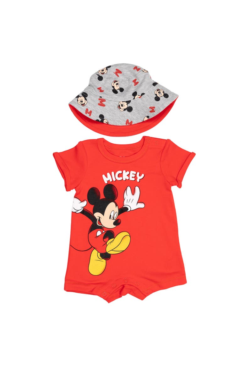 Mickey Mouse 2-Piece Romper and Bucket Hat Set, Main, color, Mickey Crimson Red