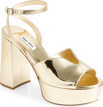 Miu Miu Gold Plastic Platform Sandals
