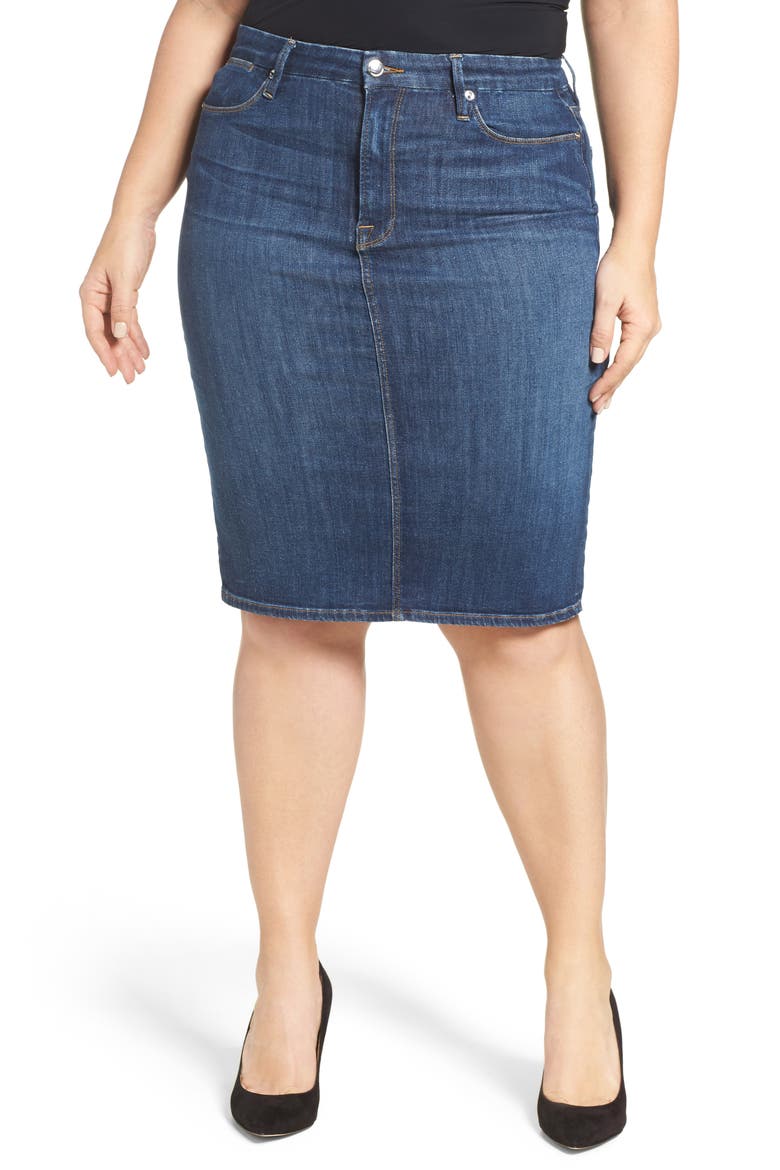 High Rise Denim Pencil Skirt, Main, color, BLUE046