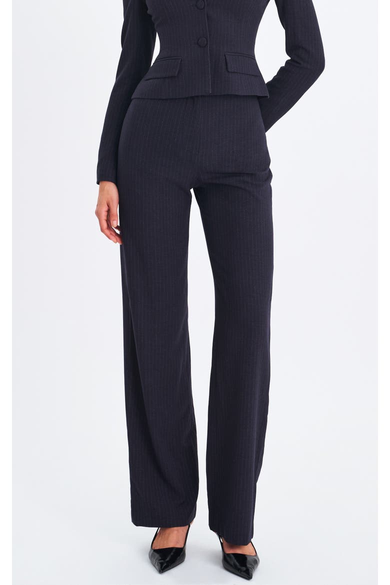 Quinniee Striped High-Waisted Straight Leg Pant, Main, color, Navy