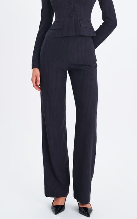 Quinniee Striped High-Waisted Straight Leg Pant