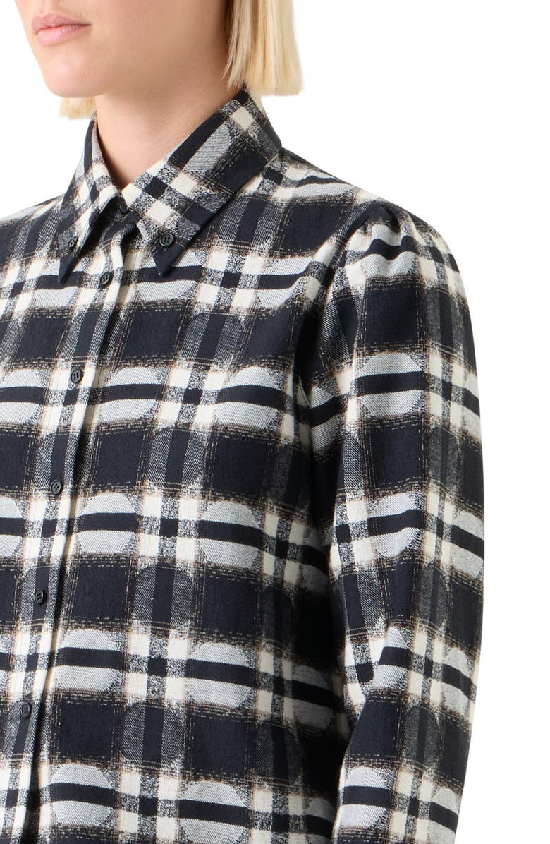Akris punto Dot Plaid Cotton Button-Down Shirt, Alternate, color, Black-Cream-Camel