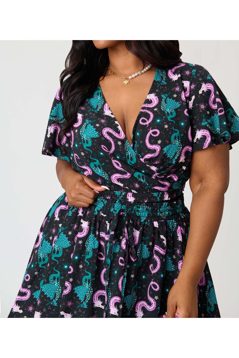 Plus Size 1960s Dottie Crop Top, Alternate, color, Black Dragon Print