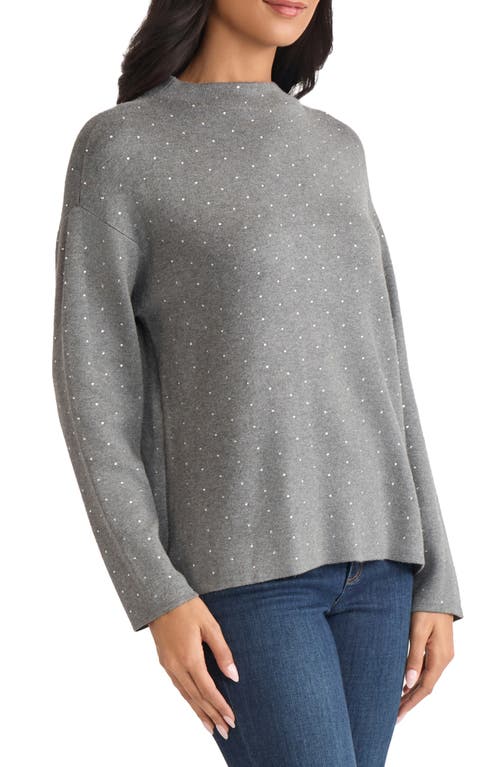 Jones New York Rhinestone Mock Neck Sweater In Gray