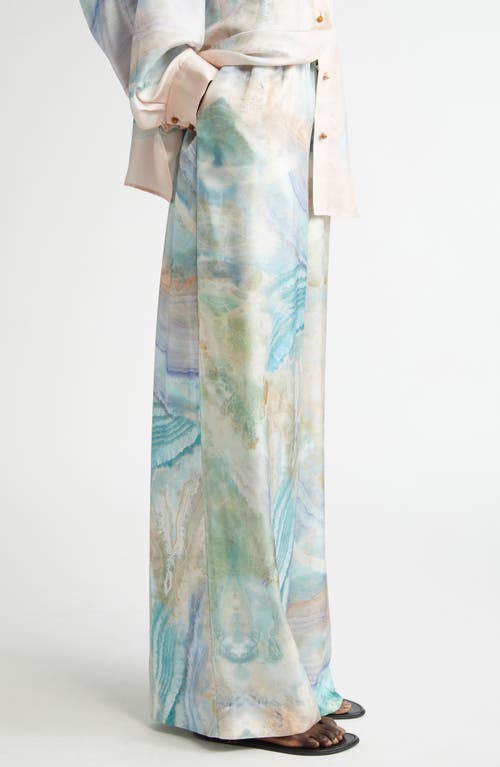 Shop Zimmermann Agate Print Silk Track Pants In Blue Agate