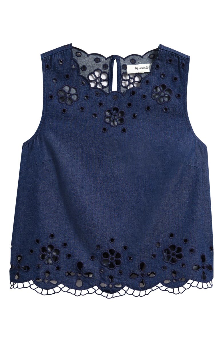 Madewell Embroidered Sleeveless Denim Shell Top, Alternate, color, Marfield Wash