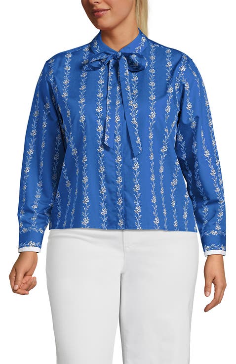 Plus Size Carefree Cotton Shirt with Removable Bow