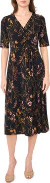 MSK V-Neck Faux Wrap Midi Dress