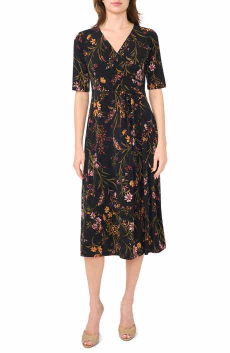 V-Neck Faux Wrap Midi Dress