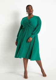 ELOQUII Knot Front Pleated Skirt Dress