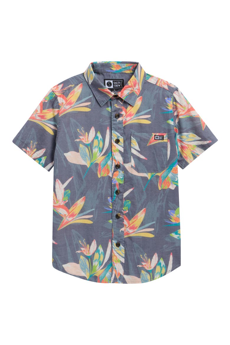 Kids' Short Sleeve Cotton Blend Button-Up Shirt, Main, color, DARK SHADOW