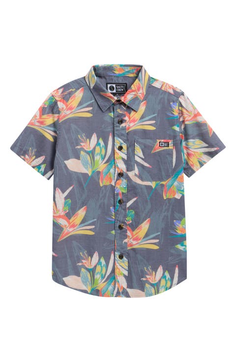 Kids' Short Sleeve Cotton Blend Button-Up Shirt (Big Kid)