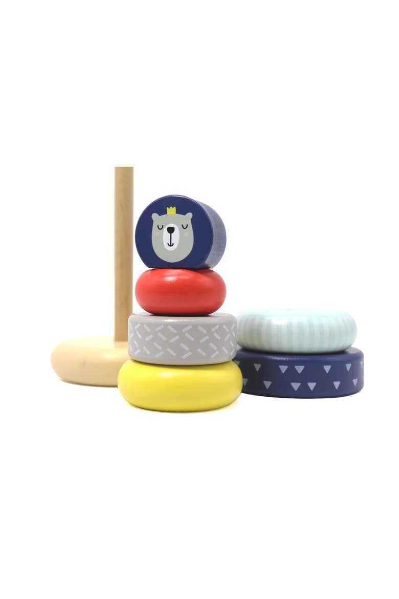 Wooden Stacking Toys, 6 Wooden Rings, 1 Lion Crown On Top, Alternate, color, Red