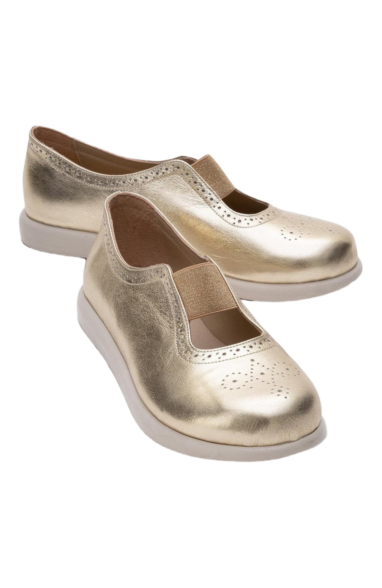 Forever & Always Shoes CHELLE Elastic Leather Flat, Alternate, color, Gold Leather