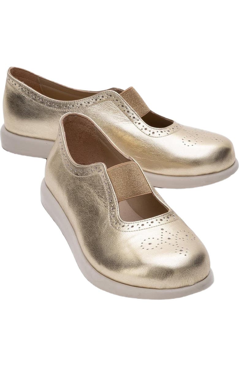 Forever & Always Shoes CHELLE Elastic Leather Flat, Alternate, color, Gold Leather