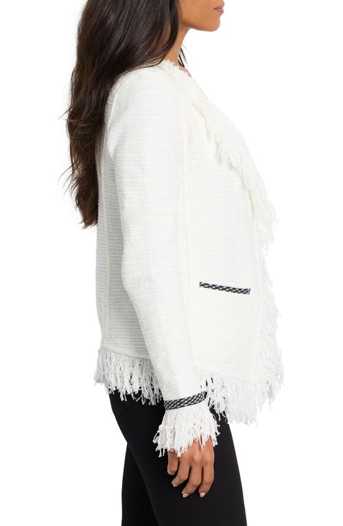 Nic + Zoe Statement Fringe Mix Knit Jacket In Classic Cream