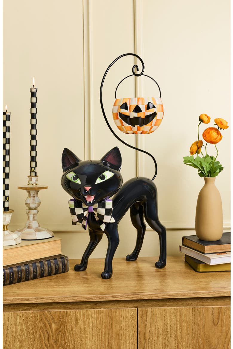 Courtly Cat with Pumpkin Bucket Halloween Decoration, Alternate, color, BLACK