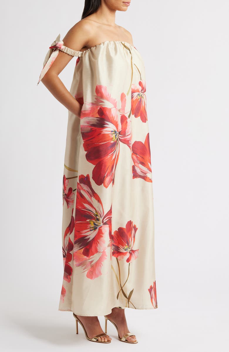 Hutch Bow Off the Shoulder Maxi Dress, Alternate, color, Taupe/ Red
