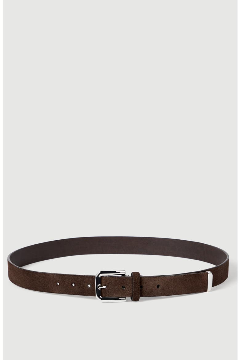 Reversed leather belt with square buckle and tip, Main, color, Rust Brown