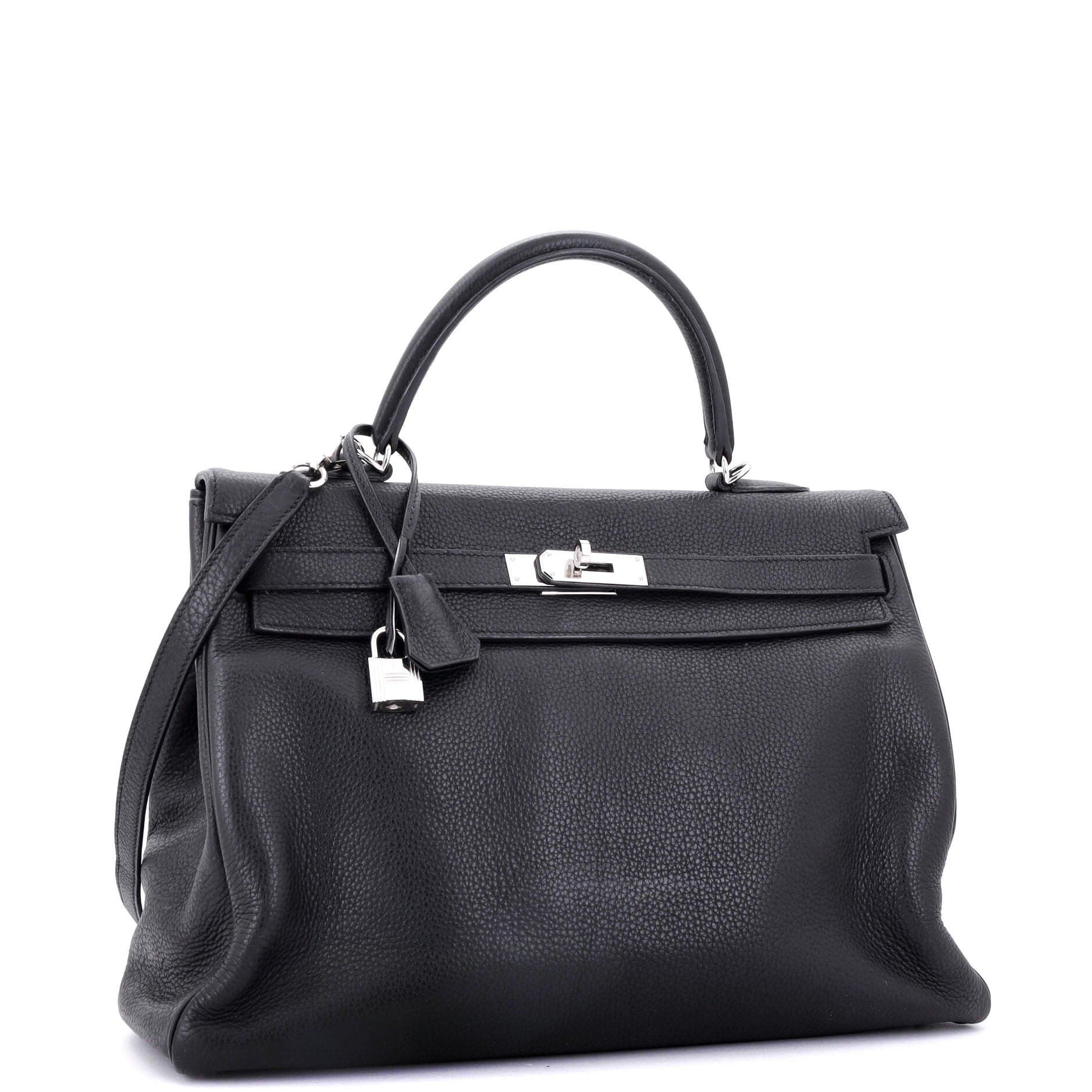 Pre-Owned Hermes Kelly Handbag Black Clemence with Palladium Hardware 35, Alternate, color, 