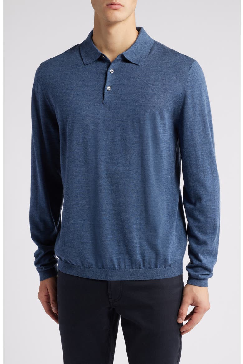 Redfern Long Sleeve Wool Blend Polo Sweater, Main, color, MID BLUE