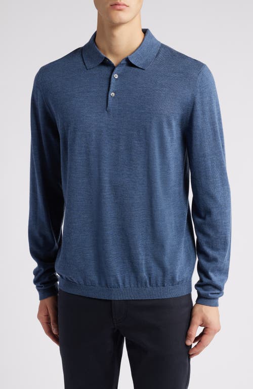 Jack Victor Redfern Long Sleeve Wool Blend Polo Sweater in Mid Blue 