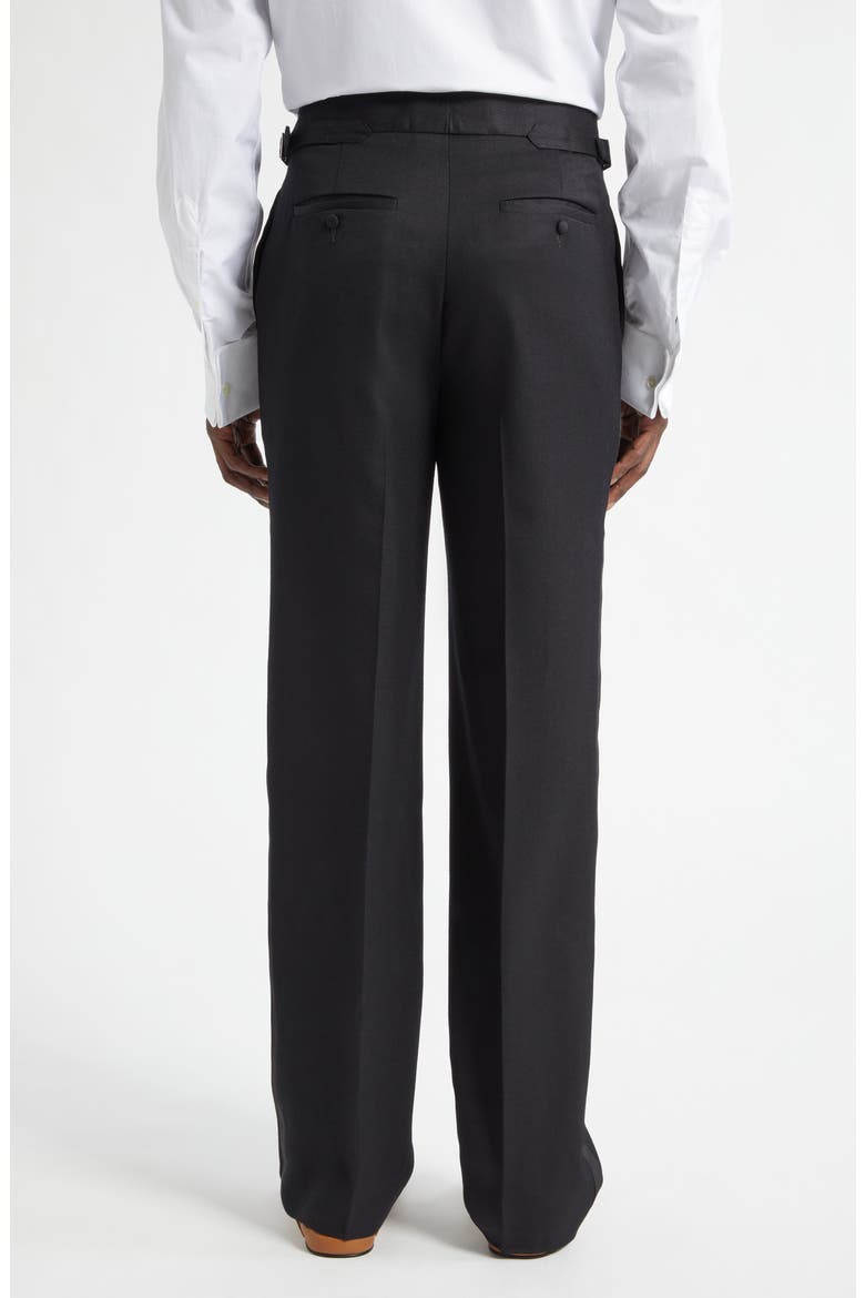 Pleated Black Wool Tuxedo Pants, Alternate, color, BLACK