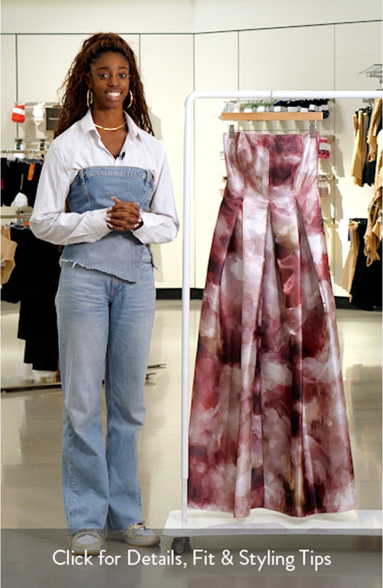 Watercolor Print Strapless Gown, sales video thumbnail