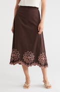 T Tahari Contrast Embroidered A-Line Midi Skirt