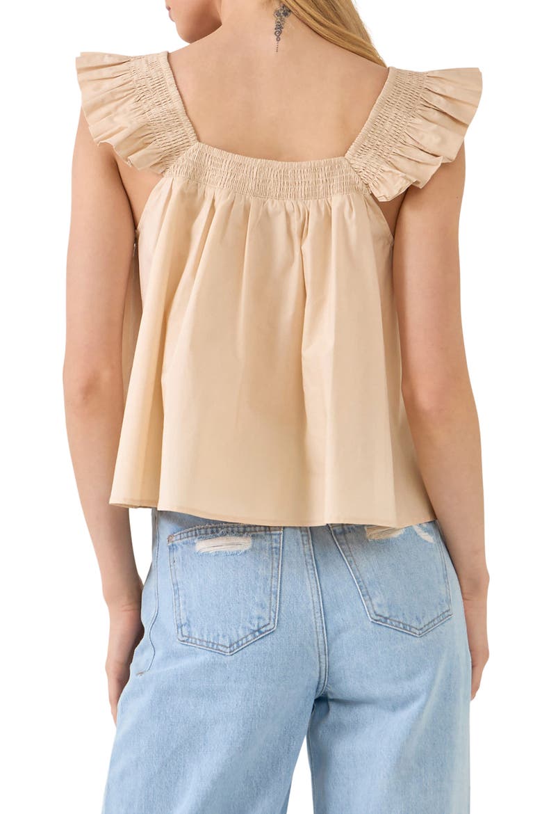 Ruffle Detail Cotton Tank, Alternate, color, BEIGE