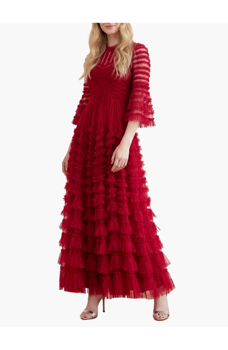 Needle & Thread La Vie En Rose Round Neck Gown, Main, color, Deep Red