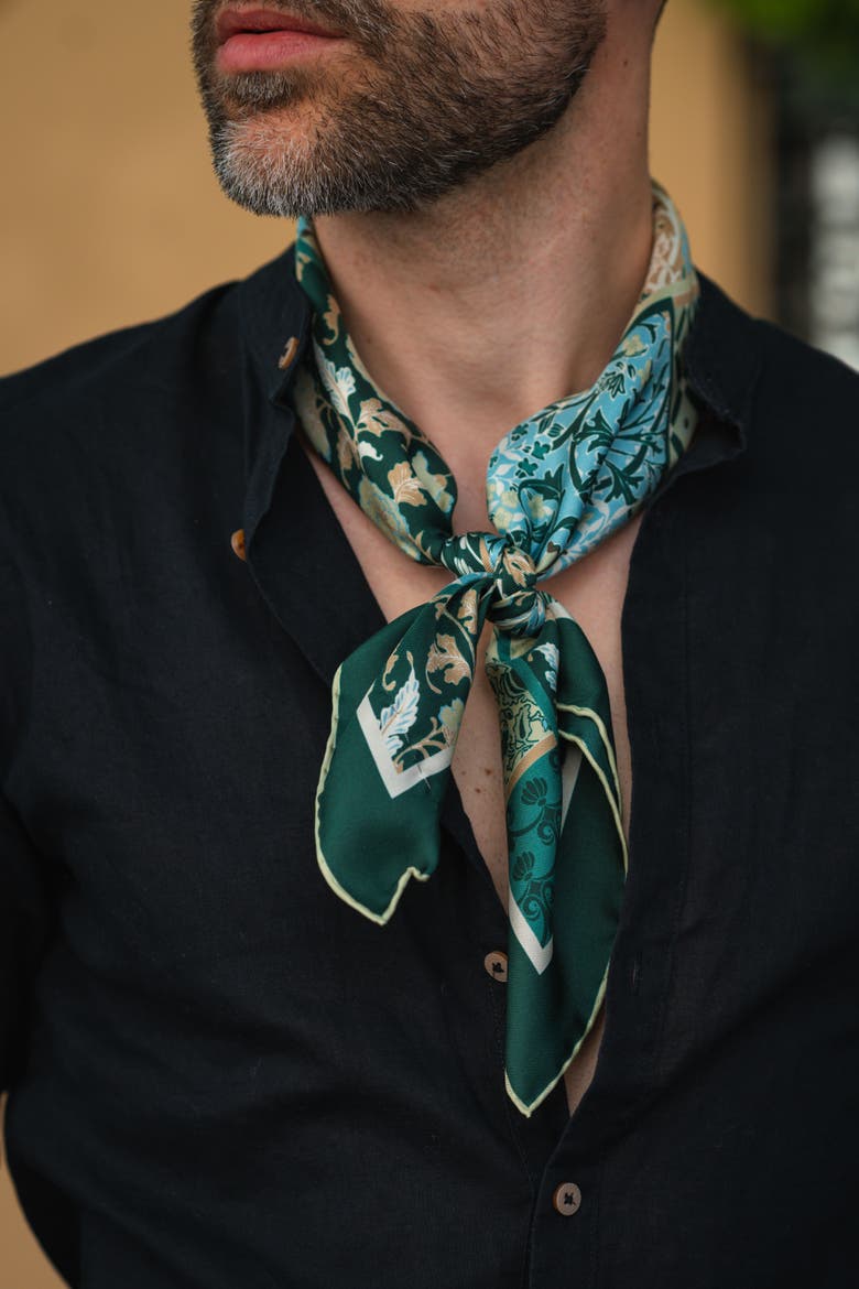 Napoli - Hand Rolled Silk Neckerchief for Men, Alternate, color, Green and Blue