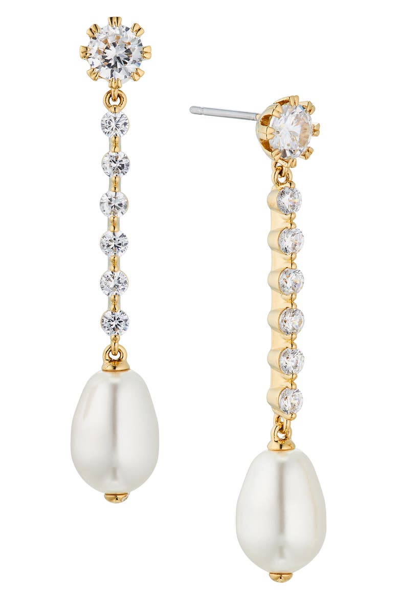 Crystal Imitation Pearl Linear Earrings, Main, color, GOLD