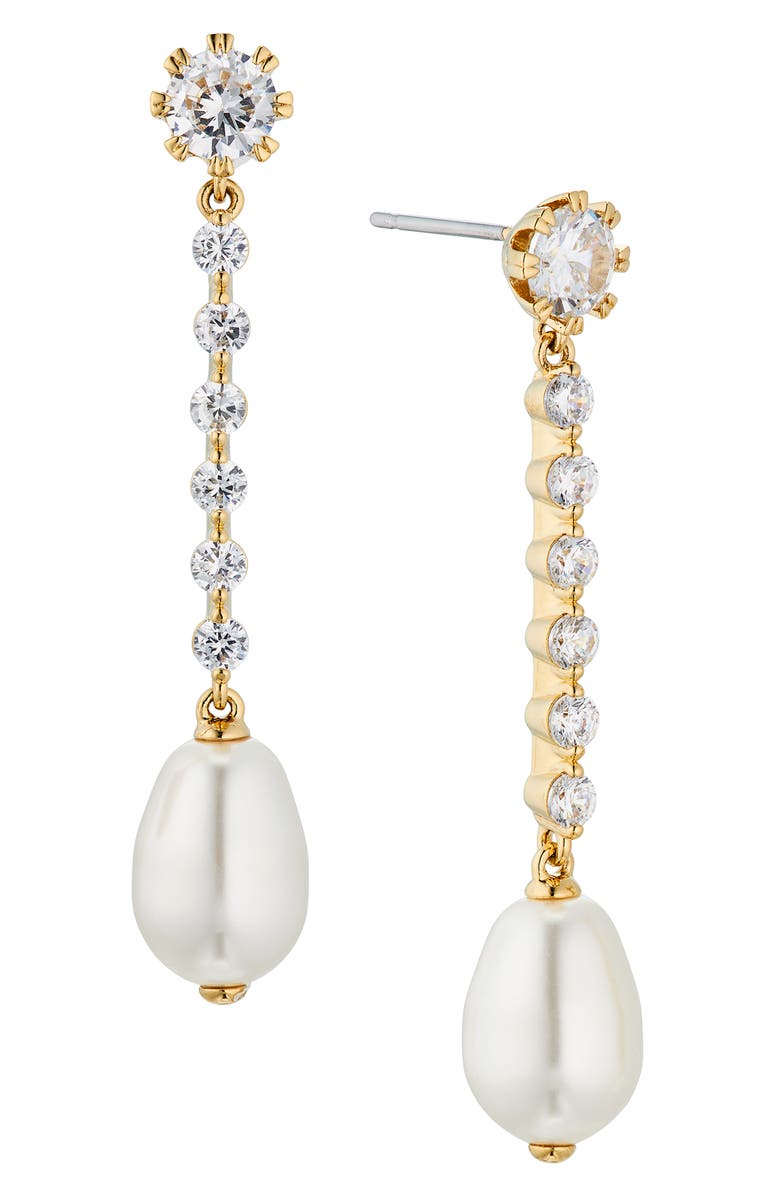 Nadri Crystal Imitation Pearl Linear Earrings, Main, color,