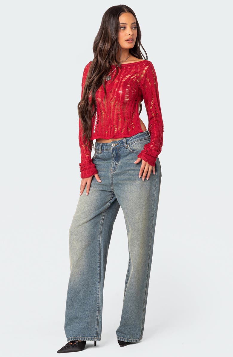 EDIKTED Rosa Open Back Sheer Sweater, Alternate, color, 