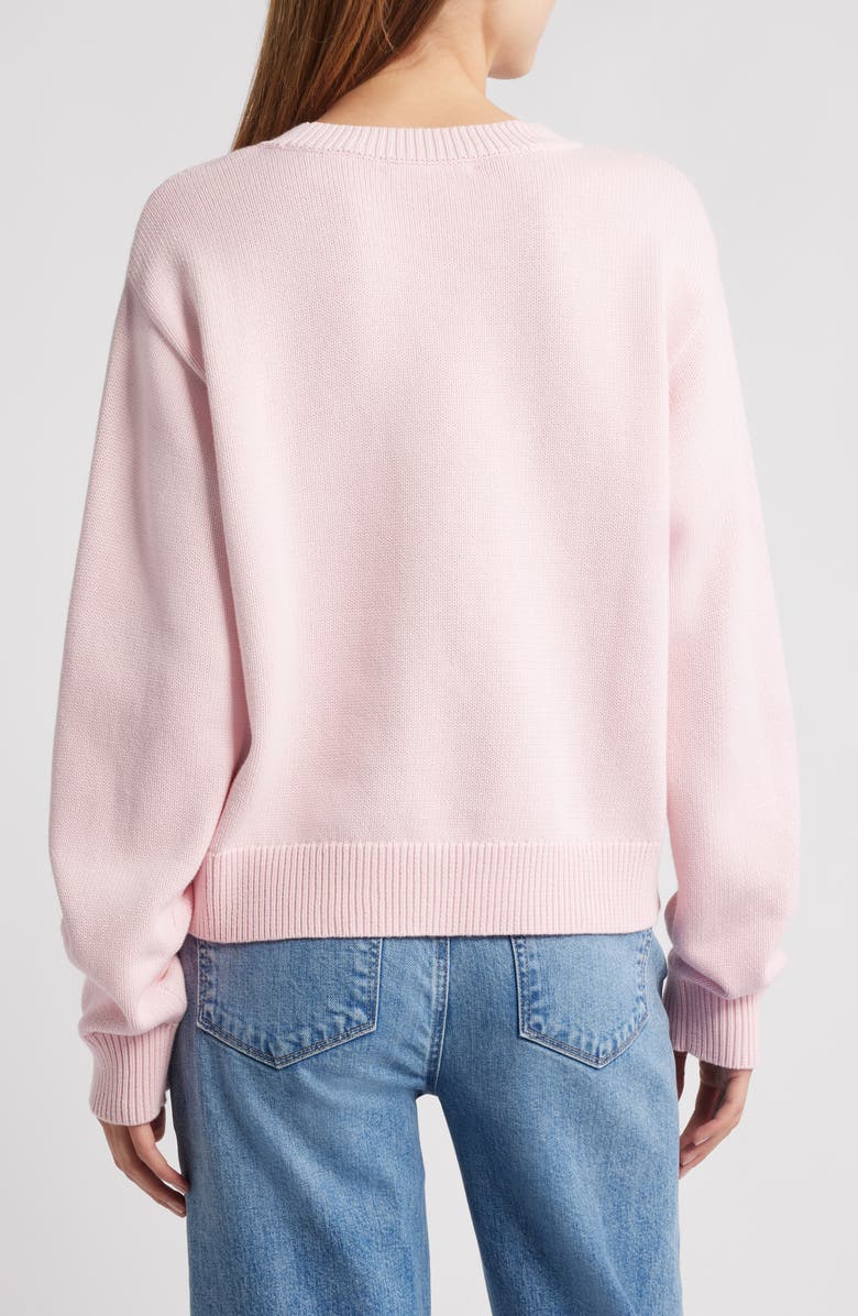 LoveShackFancy Ty Intarsia Flag Cotton Crewneck Sweater, Alternate, color, Blushing Liberty