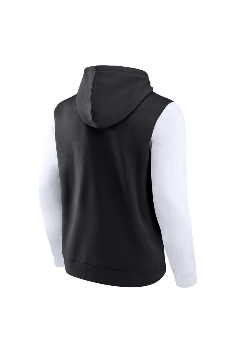 Men's Fanatics Black/White Brooklyn Nets Attack Colorblock Pullover Hoodie, Alternate, color, Black