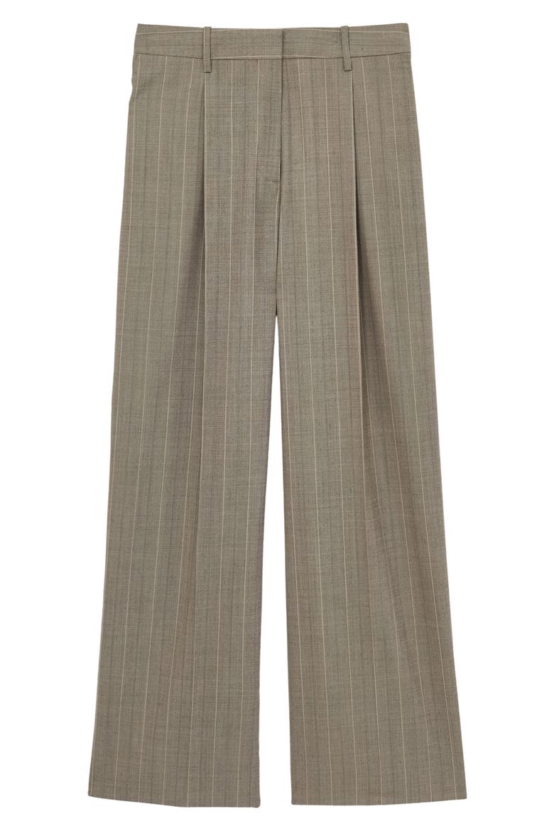 Tallulah Pinstripe Pleat Front Wide Leg Stretch Wool Pants, Alternate, color, GREY