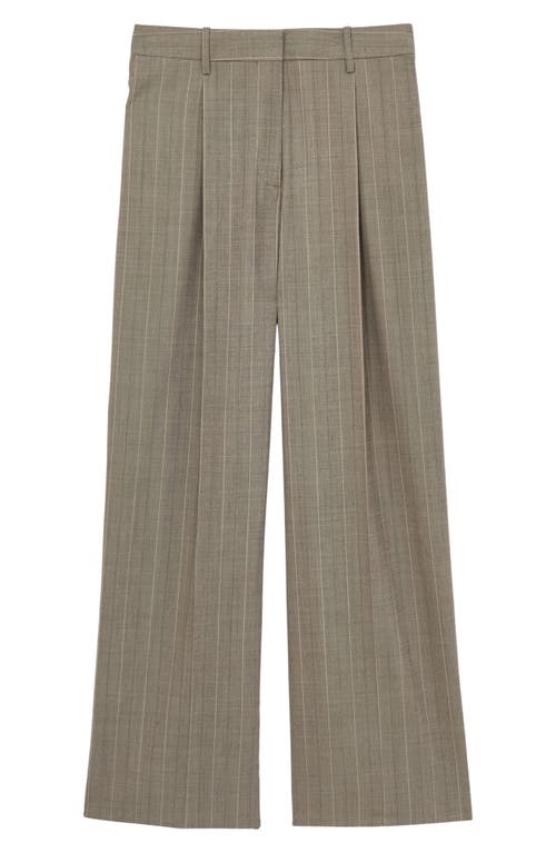 Reiss Tallulah Pinstripe Pleat Front Wide Leg Stretch Wool Pants In Grey