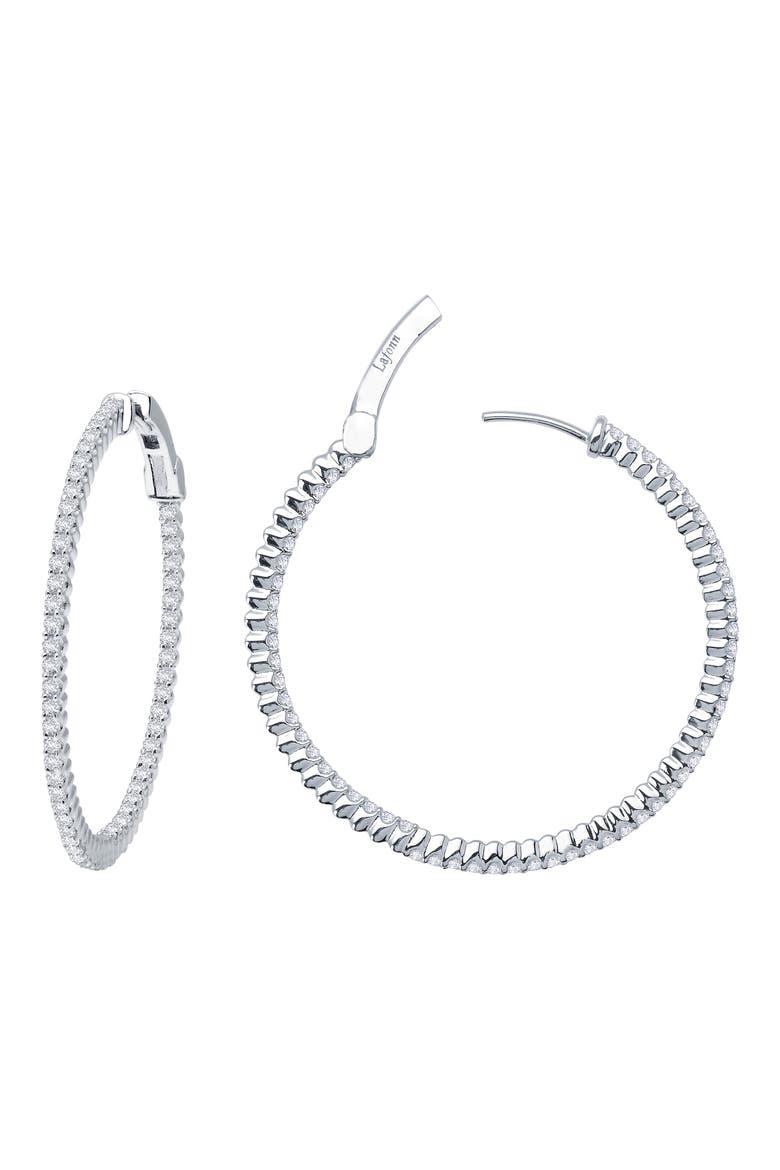 Simulated Diamond Inside Out Hoop Earrings, Main, color, SILVER