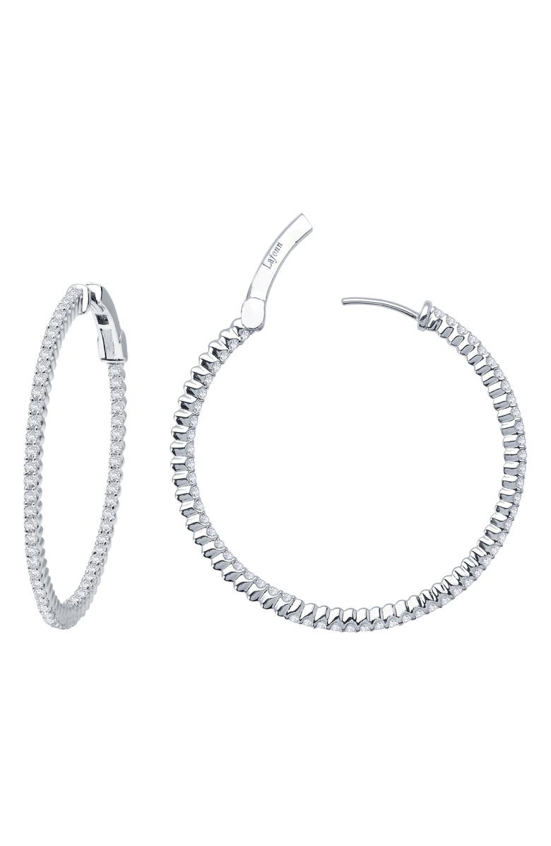 Lafonn Simulated Diamond Inside Out Hoop Earrings, Main, color, Silver