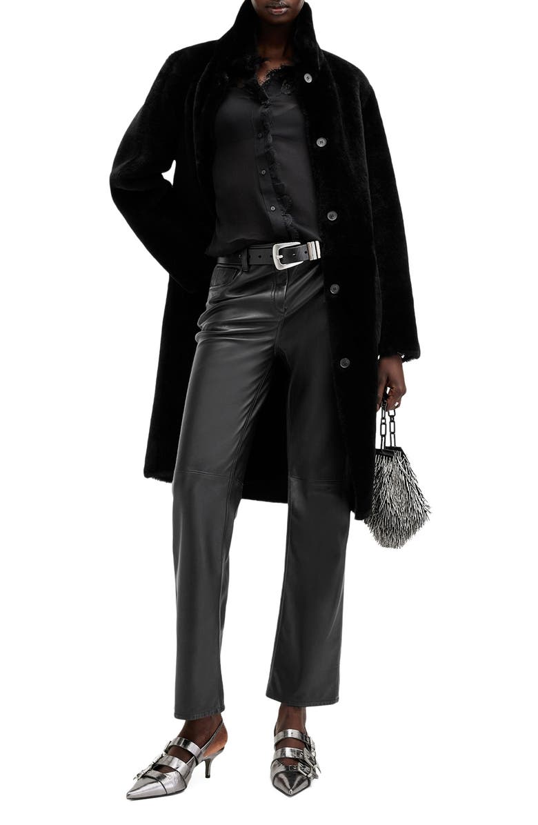 AllSaints Serra Reversible Genuine Shearling Coat, Alternate, color, Black