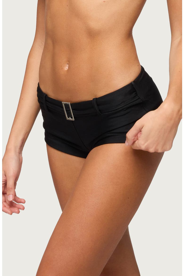 Carolynne Belted Boyshorts Bikini Bottoms, Alternate, color, BLACK