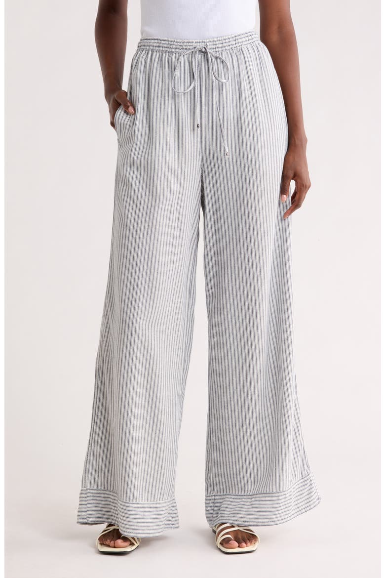 Stripe Wide Leg Pull-On Pants, Main, color, NAVY/ CREAM STATIC STRIPE