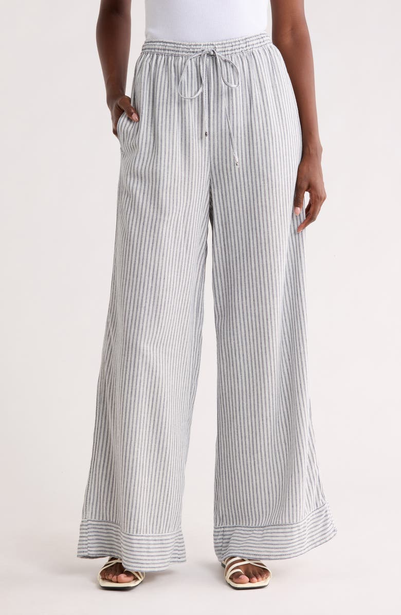 MAX STUDIO Stripe Wide Leg Pull-On Pants, Main, color, Navy/ Cream Static Stripe