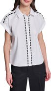 KARL LAGERFELD PARIS Button-Up Eyelet Top
